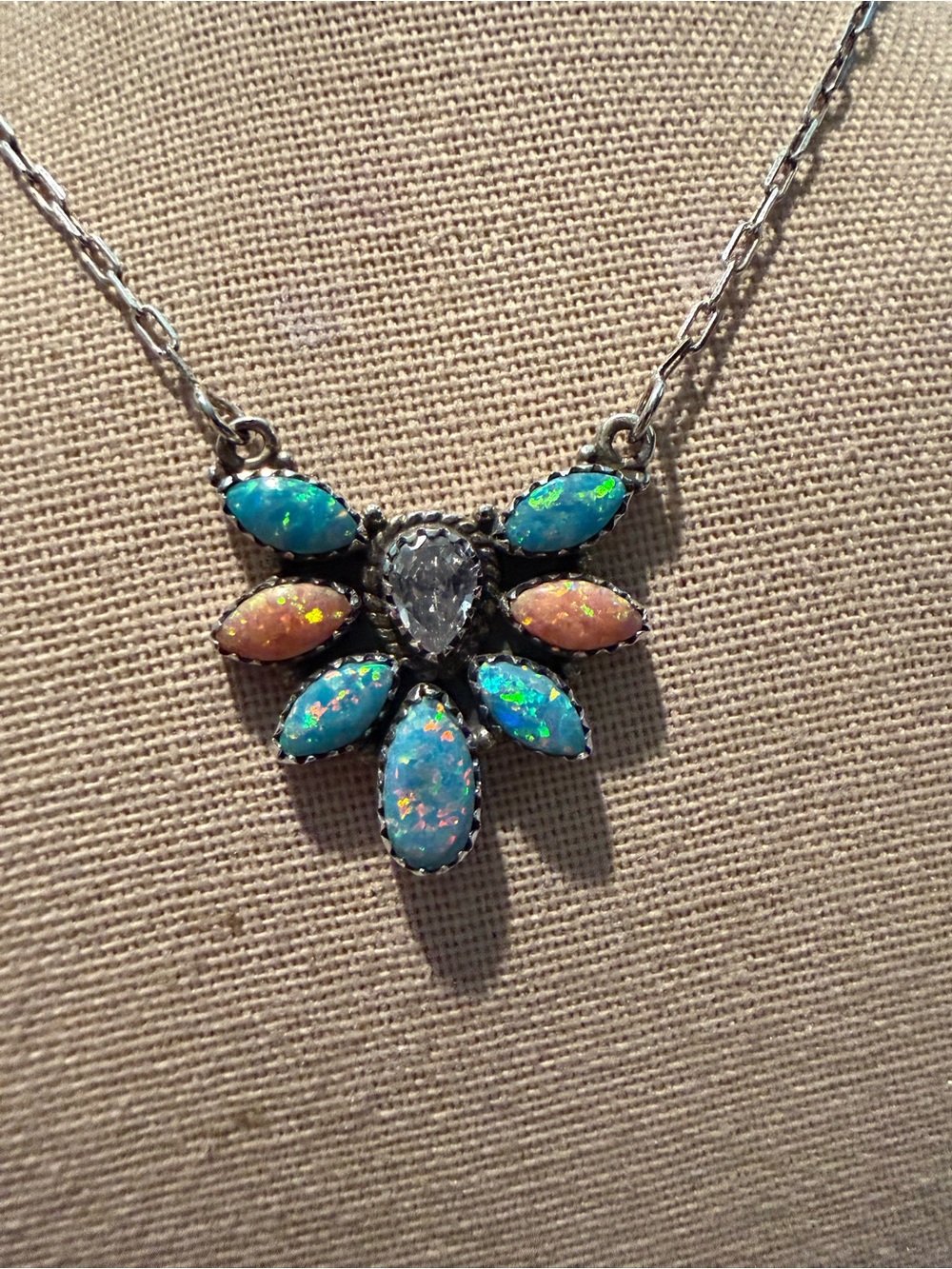 Lab opal & CZ necklace